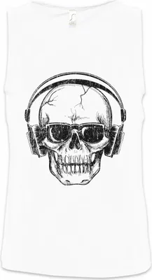 Produktbild von Urban Backwoods Headphones Sunglasses Skull, Ärmelloses T-Shirt, Farbe: Weiß, Größe: 5XL