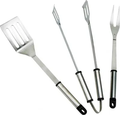 Produktbild von BBQ 3tlg Edelstahl Grillbesteck Grillzubehör Wender Grillzange Zange Gabel Grillgabel Fleischgabel