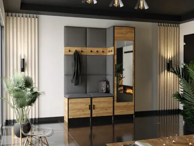 Image de KIER FURNITURE Portemanteau Roj20 - 159,6 x 205 x 39 cm Chêne Craft Gold + tissu gris
