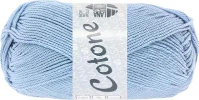 A ball of light blue yarn on a light gray background.