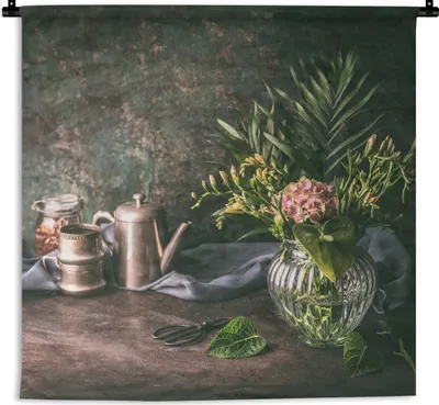 Produktbild von MuchoWow® Wandteppich Wandbehang Stilleben - Blumenstrauß - Blumen 150x150 cm Tapisserie Dekoration Wandtuch - Wohnaccessoires - Modernes