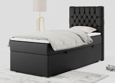 Produktbild von Einzelbett - Boxspringbett 90x200 mit Bettkasten und Matratzentopper - PERA 90 - rechts - Schwarz - H3
