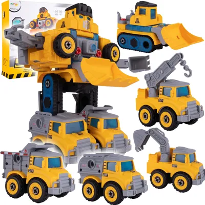 Obrázok produktu pre Malplay montážny robot 5 stavebných vozidiel stavebné vozidlá hračka na zostavenie pre deti od 3 rokov darček