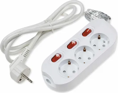 Produktbild von Steckdosenleiste mit Einzelschaltung 3-fach weiß 1,5m Kabel