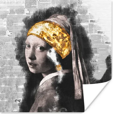 Produktbild von MuchoWow® Poster Das Mädchen mit dem Perlenohrring - Vermeer - Gold 50x50 cm - Wohnzimmerdekoration