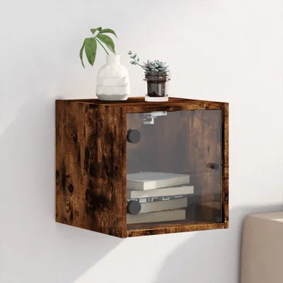 Produktbild von Design Nachttisch mit Glastür Räuchereiche 35x37x35 cm, Nachttische & -schränke 2024