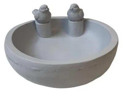 Produktbild von Garten Vogeltränke hellgrau mit 2 Vögeln Magnesia – Vogelbad für Wildvögel und Gartendeko