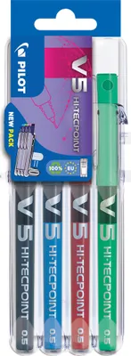 Image de PILOT 573470 Roller à encre PILOT Hi-Tecpoint V5 Set2Go, étui de 4 pièces