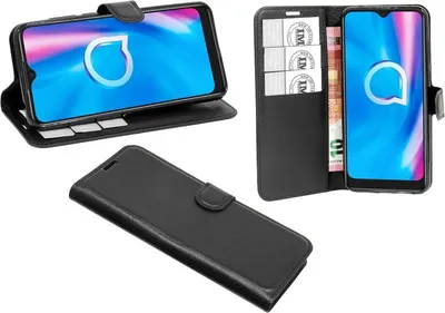 Image de Livre Etui "Fancy" Alcatel 1S ( 2020 ) Etui pour téléphone portable Portefeuille Housse de protection avec fonction support, porte-carte Noir