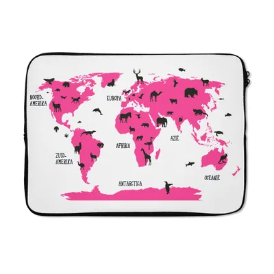 Produktbild von MuchoWow® Laptop Hülle 14 ZollWeltkarte Kinder - Rosa - Tiere Laptoptasche - Laptoptasche - Stoßsicher - Schutzhaube