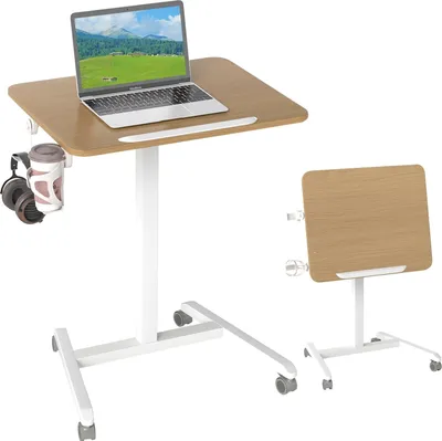 Obrázok produktu pre Nastaviteľný kolieskový stôl na notebook s naklápacou doskou, 76-111 cm