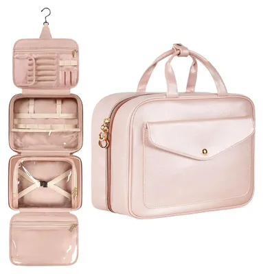 Produktbild von Große Uni Kulturtasche zum Hängen – Tragbare und faltbare Kosmetiktasche in Rosa