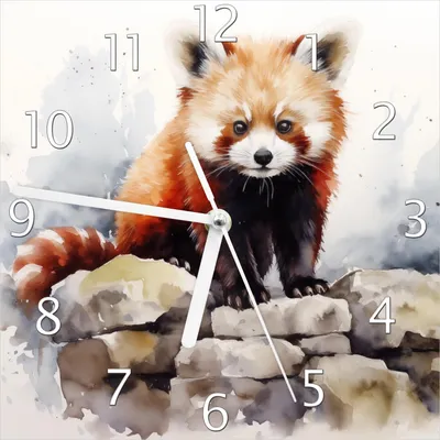 Produktbild von Wallario Design Wanduhr Neugieriger Rotpanda aus Echtglas, Größe 20 x 20 cm