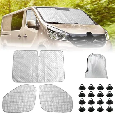 Produktbild von Thermomatte Fahrerhaus 3-teilig für Opel Vivaro Renault Trafic 2001-2014 UV-Schutz Sonnenschutz Innenraum
