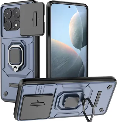 Produktbild von Hülle für Xiaomi Poco X6 Pro/Redmi K70E Dual Layer Handyhülle Schiebe Kamera Schutz und Ringhalter Ständer Blau