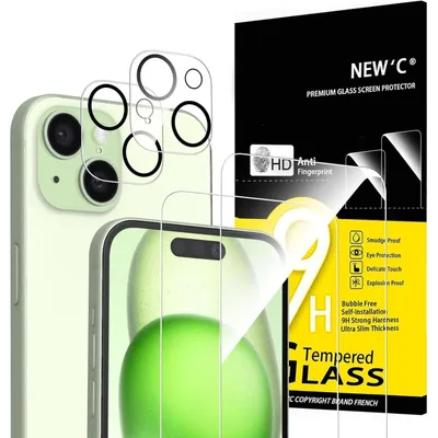 Produktbild von Panzerglas & Kameraschutz für iPhone 15 (6,1 Zoll) - 4 Stück - Kratzfest - 9H Härteglas