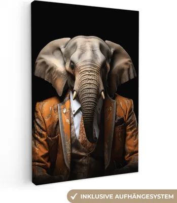 Produktbild von MuchoWow® - Leinwandbilder - Elefant - Porträt - Tier, Wandbild, Wanddeko Bilder Wohnzimmer, 60x90 cm