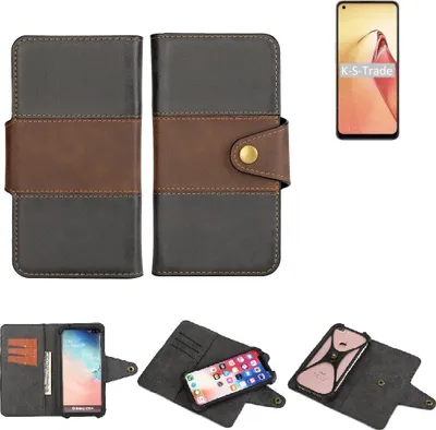 Produktbild von K-S-Trade Handyhülle Schutzhülle Hülle Bookstyle Wallet-Case kompatibel mit Oppo Reno8 Bumper Rundumschutz schwarz-braun 1x
