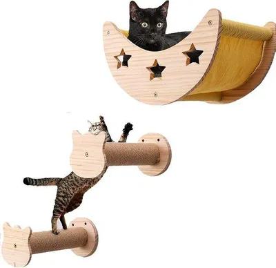 Productafbeelding van Krabhouten Klimset voor Katten Wandmontage Houten Speeltoren