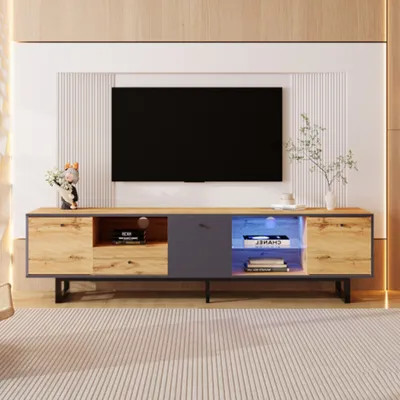 Produktbild von TV-Schrank Lowboard, Wohnzimmer-TV-Boards mit LED-Lichteffekt, Glastrennwand, Sideboard