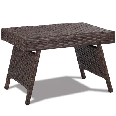 Zdjęcie produktu dla COSTWAY składany stolik rattanowy, stolik ogrodowy z polirattanu, stolik bistro stolik boczny stolik balkonowy stolik kawowy stolik do herbaty, 60x40x39cm, brązowy