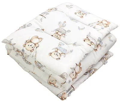 Produktbild von TupTam Kinder Gemusterte Bettdecken Set Ganzjahresdecke Bettdecke Kopfkissen Flachkissen 2tlg., Farbe: Teddybären in Körbchen Beige Ecru, Größe: 135x100 cm