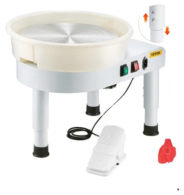 Produktbild von VEVOR Töpferscheibe, 35 cm Keramikrad Formmaschine, 60-300 U/min Geschwindigkeitsverstellbares Fußpedal, Verstellbares Hebeleg, Abnehmbares Becken, Komplettes Werkzeugzubehörset für Kunsthandwerk DIY, Weiß, 36 cm, Weiß