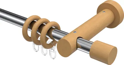 Produktbild von Interdeco Gardinenstange / Vorhangstange Chrom / Buche lackiert, Typ Talena Feta (Kappe), 20 mm Ø 1-läufig, 420 cm