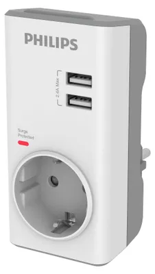Produktbild von Philips CHP4010W Adapter Ladegerät USB Überspannungsschutz 2 USB 2,4 A 1 Steckdo