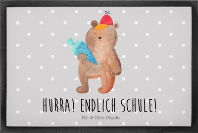 Produktbild von Mr. & Mrs. Panda Gummimatte Bär Schultüte 40 x 60 cm - Grau Pastell - Geschenk, Grundschule, Schulbeginn, Schmutzfangmatte, fußmatte, Einschulung, abstreifer, Teddy