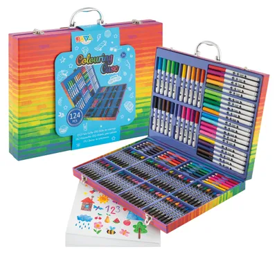 Produktbild von Joya Creative Zeichenbox 124-teilig – Komplettes Zeichenset für Kinder mit Filzstiften, Buntstiften, Wachsmalstiften &Aufbewahrungskoffer