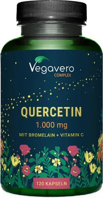 Produktbild von Vegavero Quercetin Komplex | 120 Kapseln | mit Bromelain & Vitamin C | vegan