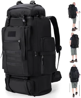 Imagen del producto de Mochila de trekking Unyqoos® de 100 litros, impermeable, espaciosa, para mujeres y hombres, 1,5 kg, fabricada con tejido Oxford resistente al desgarro, sistema Molle