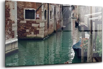 Produktbild von 120x60 - Wandmalerei auf Glas- Wanddekoration aus Glas - Boot zwischen den Kanälen in Venedig