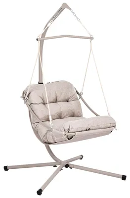 Produktbild von BELIANI Hängesessel Beige Stahl mit Olefin Kissen Gesteppt Gestell Kette Schnüren Boho Design für Garten Balkon Terrasse Außenbereich Innenbereich