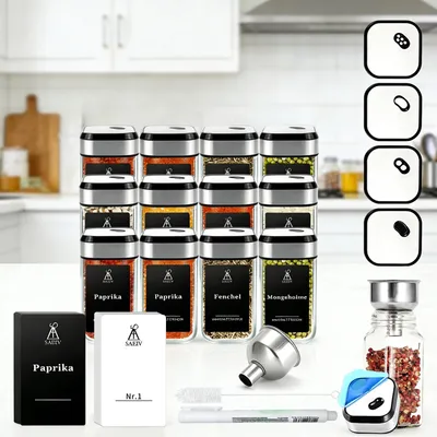 Produktbild von Quadratische Gewürzgläser - Glas Vorratsgläser Set 12 Stück - 120 ml - Luftdicht mit Deckel - BPA-frei - Wiederverwendbar - Küchenorganizer