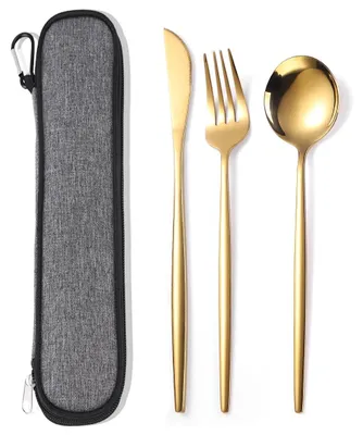 Immagine prodotto di Omgoods - Set di posate in acciaio inossidabile con custodia, set da 3 pezzi per viaggi