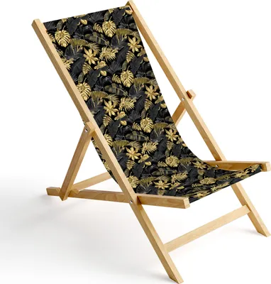 Holz Liegestuhl Klappbar Klappliegestuhl Sonnenliege Strandstuhl Wechselbezug Motiv Palmen Gold [119]