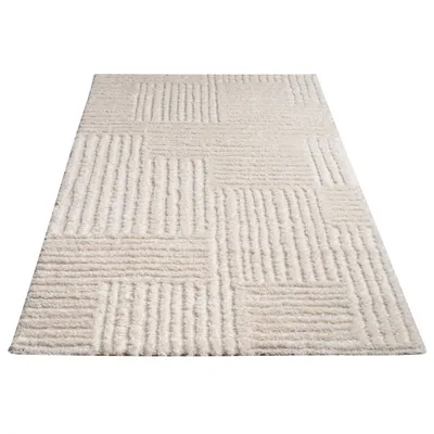 Image de Tapis à poils longs Salon Shaggy Scandinave Boho Uni Géométrique Crème Dimensions 80 x 150 cm