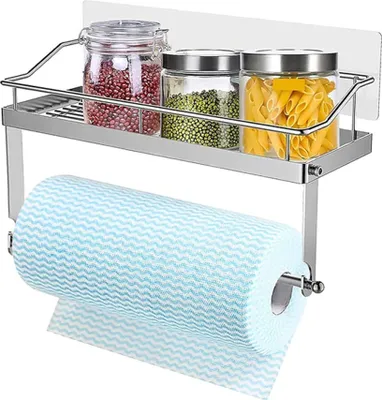 Produktbild von Gewürzregal Edelstahl Küchenrollenhalter Ohne Bohren Wand Toilettenpapierhalter, Platzsparender küchenregal Küchenpapierhalter Papierrollenhalter,