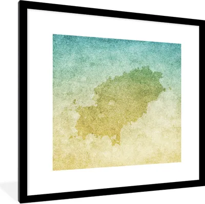 Produktbild von MuchoWow® Gerahmtes Poster Eine Illustration einer gelben und grünen Karte von Ibiza 40x40 cm - Poster mit Schwarzem Bilderrahmen Wandposter Rahmen Foto Bilder - Poster - Plakat im Rahmen
