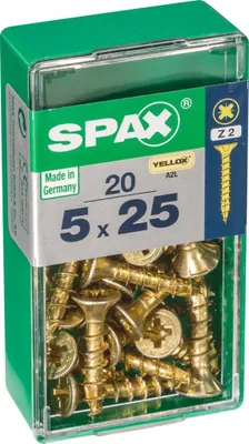 Produktbild von SPAX Universalschraube, 5 x 25 mm, 20 Stück, Vollgewinde, Senkkopf, Kreuzschlitz Z2, 4CUT, YELLOX - 4081020500251