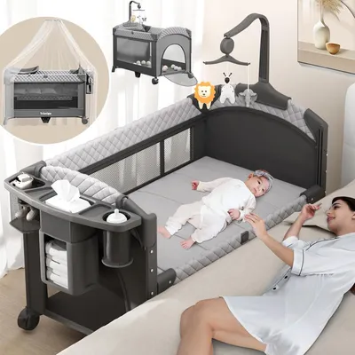 Obrázek produktu pro Skládací dětská postýlka, cestovní postýlka a přistýlka