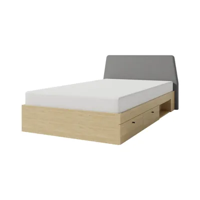 Produktbild von Bett ALEX 120×200 cm, Jugendbett mit 2 Schubladen, Einzelbett mit Stauraum, Sandbeige