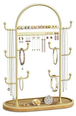 Produktbild von Schmuckständer Schmuckbaum Ohrringhalter - 32 cm - Metall und Holz - Goldfarben