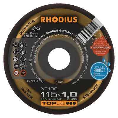 Immagine prodotto di Disco da taglio per metallo Rhodius XT100 | Ø125 mm - 1 mm - 22,23 mm | diritto