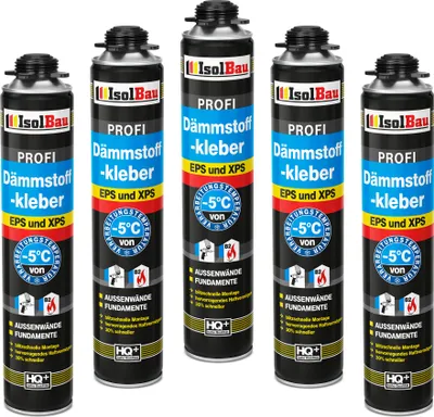 Produktbild von Isolbau B2 Dämmstoffkleber - 5 x 750 ml Perimeterkleber für EPS- & XPS-Platten - 1K PolyurethanKlebeschaum für Fixieren & Befestigen