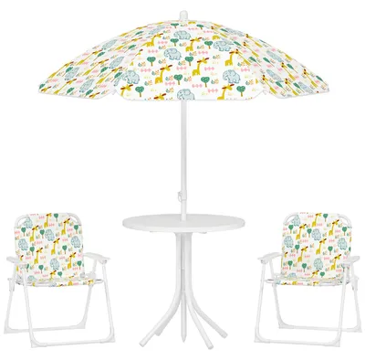 Produktbild von Kinder-Sitzecke, Klappstuhl-Sitz-Set mit Sonnenschirm, Buntes Muster, Weiß