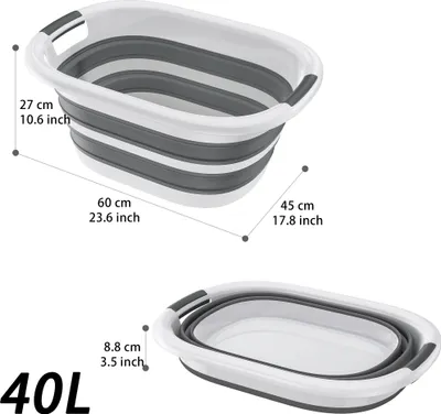 Obrázek produktu pro Skládací plastový koš na prádlo LZQ 40L - skládací vyskakovací kontejner/organizér - přenosná vana na prádlo - koš na prádlo šetřící místo (Grau)