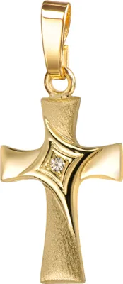 Produktbild von Anhänger-Kreuz formschönes Goldkreuz für Damen, Herren und Kinder als Kettenanhänger 925 Silber vergoldet + Zirkonia mit Schmuck-Etui